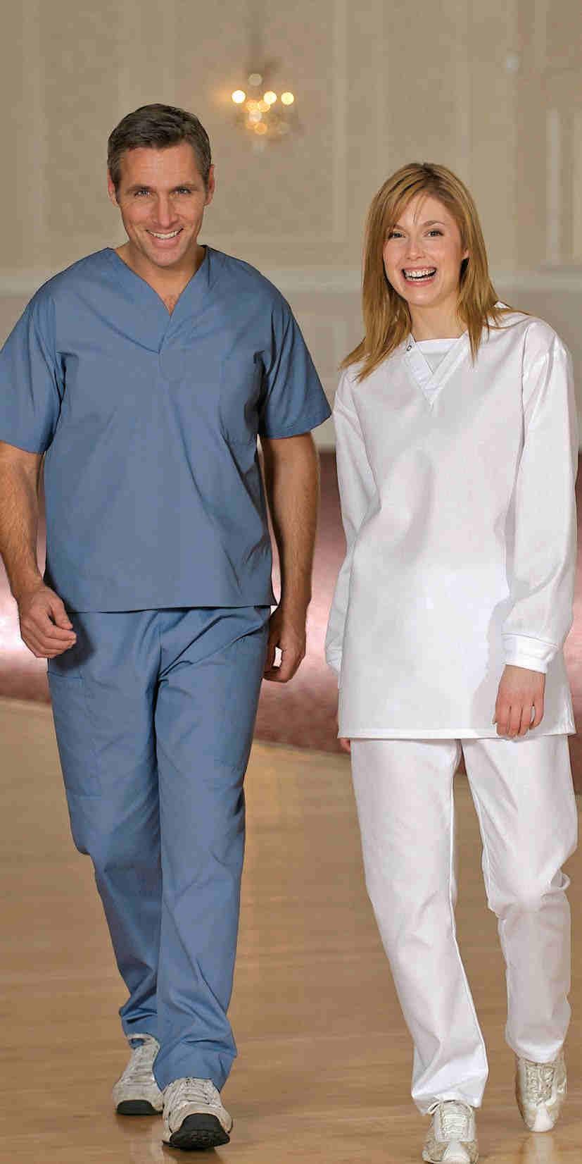 HEALTH CARE WEAR unisex scrub Top Designed for maximum function and comfort, it features a modesty front and convenient chest pocket. Sizes range from S-3XL. 65/35 Poly/Cotton blend in 4.5 oz.