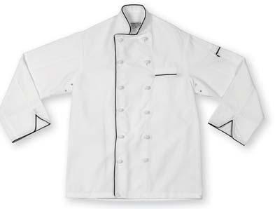 Black Trim Chef Coats Left Sleeve molded buttons polybagged KITCHEN Style Brand Fabric Colors Sizes C825 C325