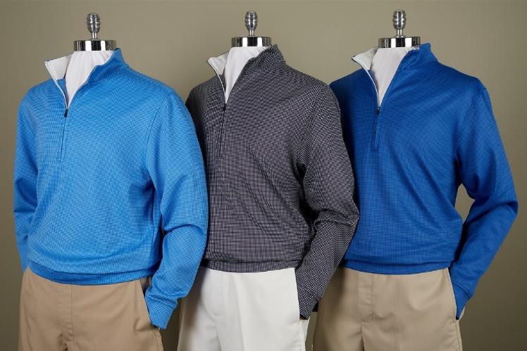 Long sleeve 1/2 zip pullover featuring TONAL GINGHAM CHECK PRINT pattern, with self banded cuffs and bottom.