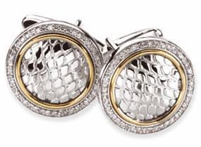 These Amari cuff links are part of one of our most recent sterling silver and 14kt yellow collections of diamond product for men and women. The name means having great strength.