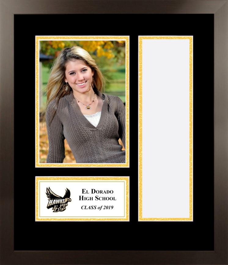 years. Black matting with gold foil accent frame a 5 x 7 photo and tassel.