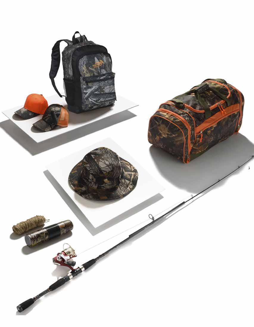 Camo/Black STALK 92500 BACKPACK 527-83-92500 100% Polyester (600D) 1 main compartment 1 front zipper pocket 1 front pocket 1 side mesh pocket Zipper puller with cord 6 (L) x 12 (W) x 17 (H)