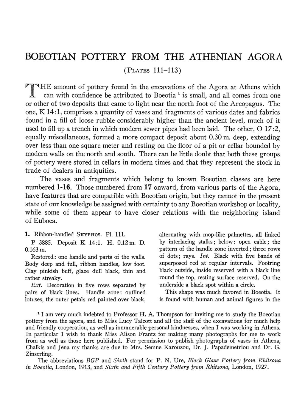 BOEOTIAN POTTERY FROM THE ATHENIAN AGORA (PLATES 111-113)?
