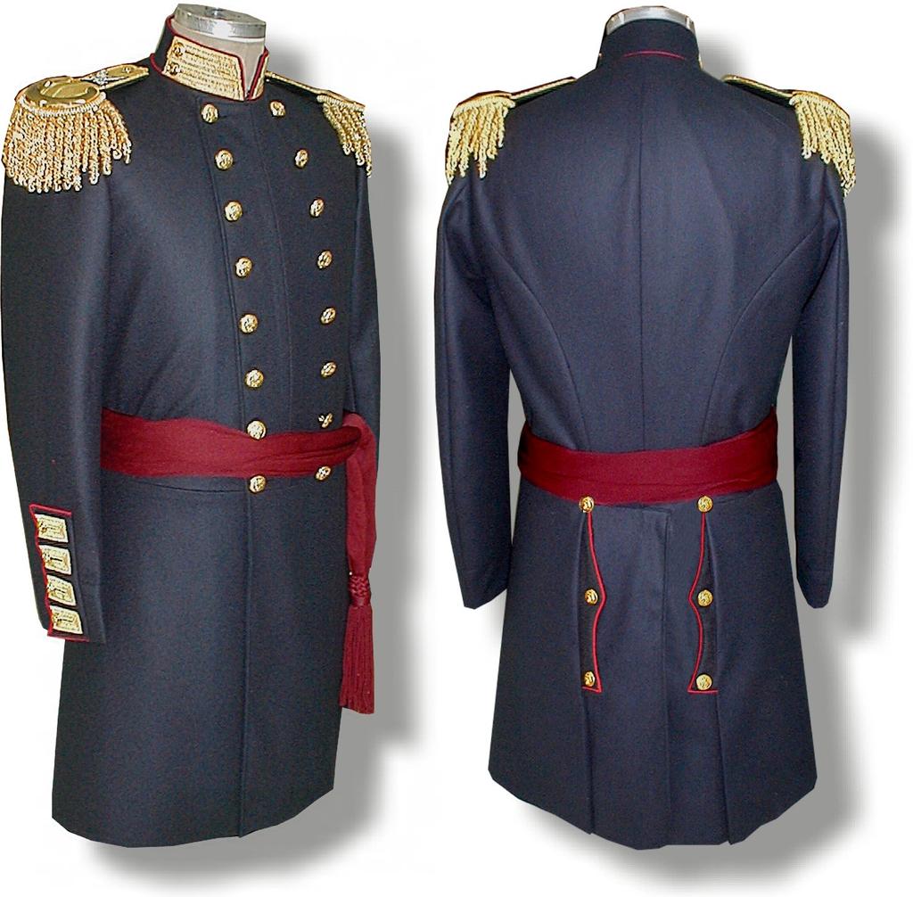 Our deluxe grade wool is featured as standard with the Black polished cotton lining and natural sleeve linings. The coat is double breasted for all Officer ranks.