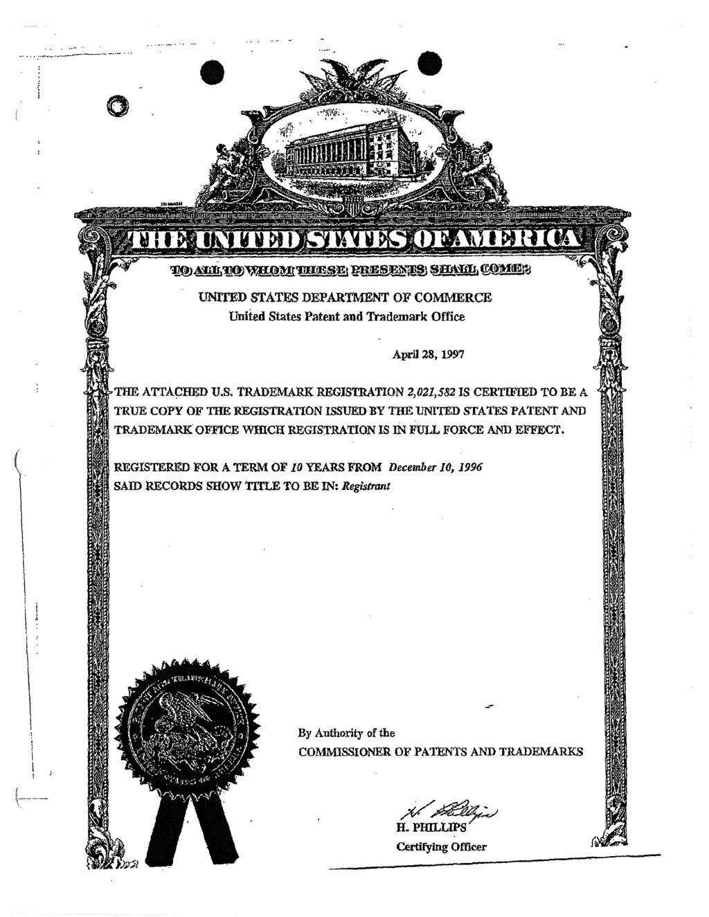Case 2:16-cv-01061 Document 1-6 Filed 02/16/16 Page 7 of 13 Page ID #:66 +.Cl6t~' UUNZTED STATES DEPARTMENT OF COMMERCE United States Patent and Trademark Office JI ~.