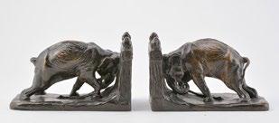 Stewart Estate 50 KNIGHT, Charles-Robert (1874-1953) Pushing Elephants Pair of bronze bookends Signed and dated on the base: Chas. R.