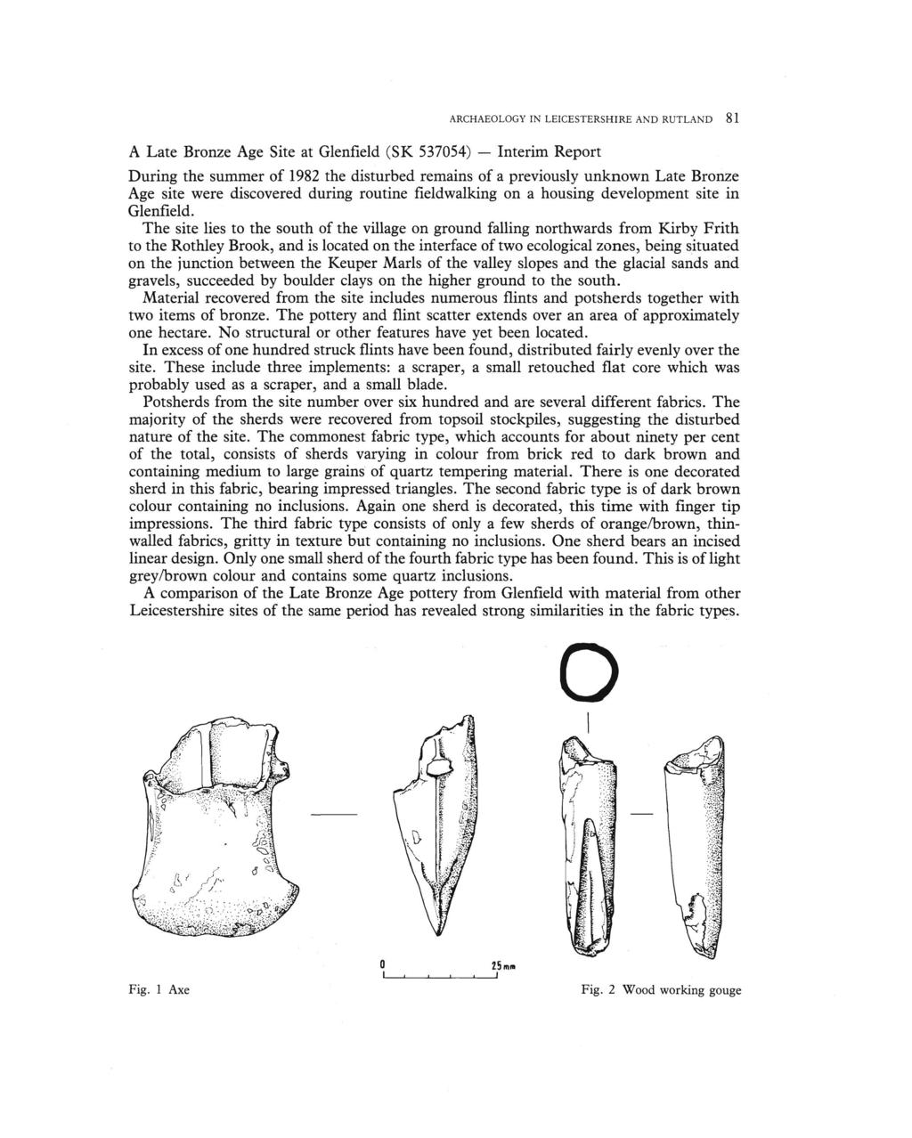A Late Bronze Age Site at Glenfield (SK 537054) - ARCHAEOLOGY IN LEICESTERSHIRE AND RUTLAND 81 Interim Report During the summer of 1982 the disturbed remains of a previously unknown Late Bronze Age