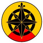 AWARD OF THE COMPASS ROSE OF ANSTEORRA Badge: Per chevron Or and gules, a compass rose sable.