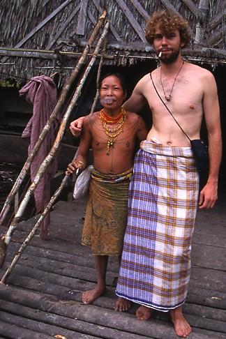 In one house is usually living whole family. During wet season, they gather durian fruits while during dry season the Mentawai man set out for hunting (monkeys, wild pigs, snakes).