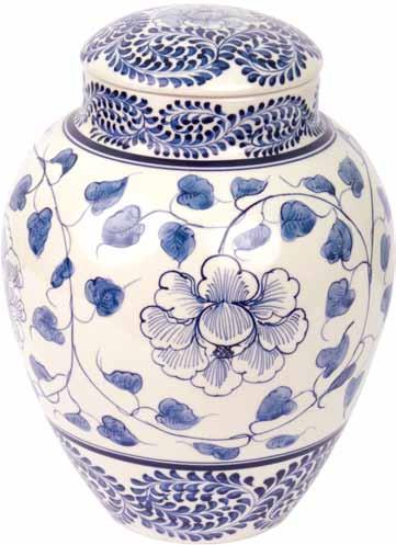 ceramics in a blue and white peony design,
