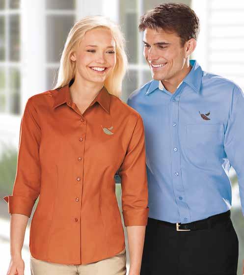 Guest Services Fine Line Peached Twill Shirts 4.8 oz. 60% cotton and 40% polyester twill blend fabric with wrinkle resistance and a soft peach finish.