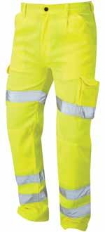 with full length Velcro fastening stormflap Body length 75cm 50mm high visibility tape Conforms to ISO 20471 class III Sizes: S 3XL Fabric: PU coated polyester DELUXE HI-VIS CONDOR CARGO TROUSER