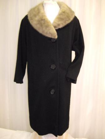 9. Vintage Black Wool Coat with Fur Collar