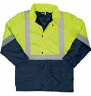 TWO TONE HI-VIZ PARKA JACKET Size: S -4XL Waterproof 300D Oxford Polyester with PU 50mm Reflective tape Stow away hood Stud fastening & concealed zip Lower patch