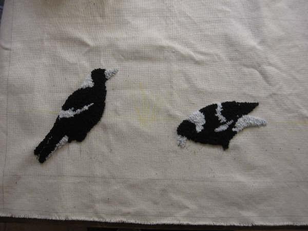 ACT (Australian Capital Territory) Rug Hooking in Canberra - by Maggie Whyte Decisions, decisions, where to next? I have started a hooky rug with magpies as the centre piece surrounded with flowers.
