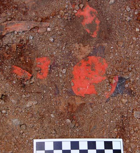 Fig. 13. Remains of lacquerware bowl (s) SE corner of coffin. Feature 160, Tamir 1 site.