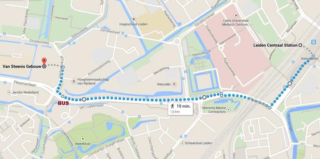 Location Itinerary by foot: It takes about 15 to 20 minutes to walk from the station to the Van Steenis building. Exit the train station on the side of the city centre (Stationsplein).