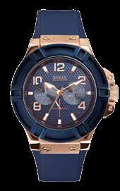 00 Polished Rose Gold Case / Sunray Blue Dial / Chronograph / Blue Croco Leather Strap W0218G4