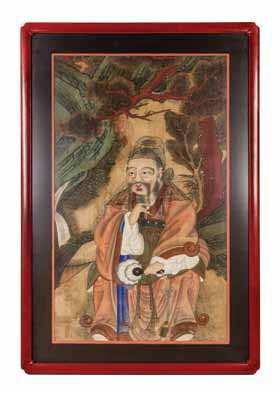 488 488 a Large Ink and color Painting on Paper depicting a central seated Buddha lanked by