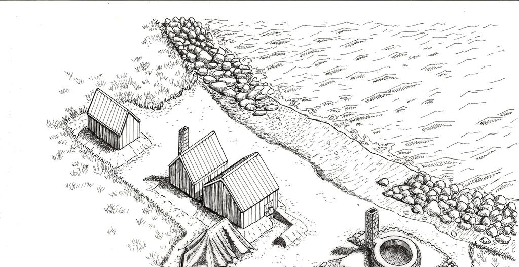 Fig 1. Reconstruction of the Strákatangi whaling station in the 17th century.