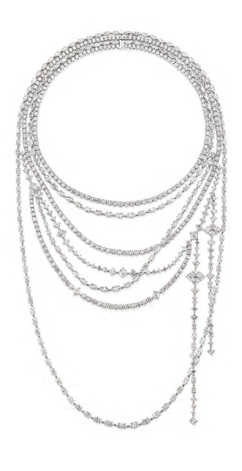 Detachable strands of fancy-cut diamonds assemble beautifully to create varied necklaces from the Secret Combination by Harry Winston. different styles, observe jewellers.