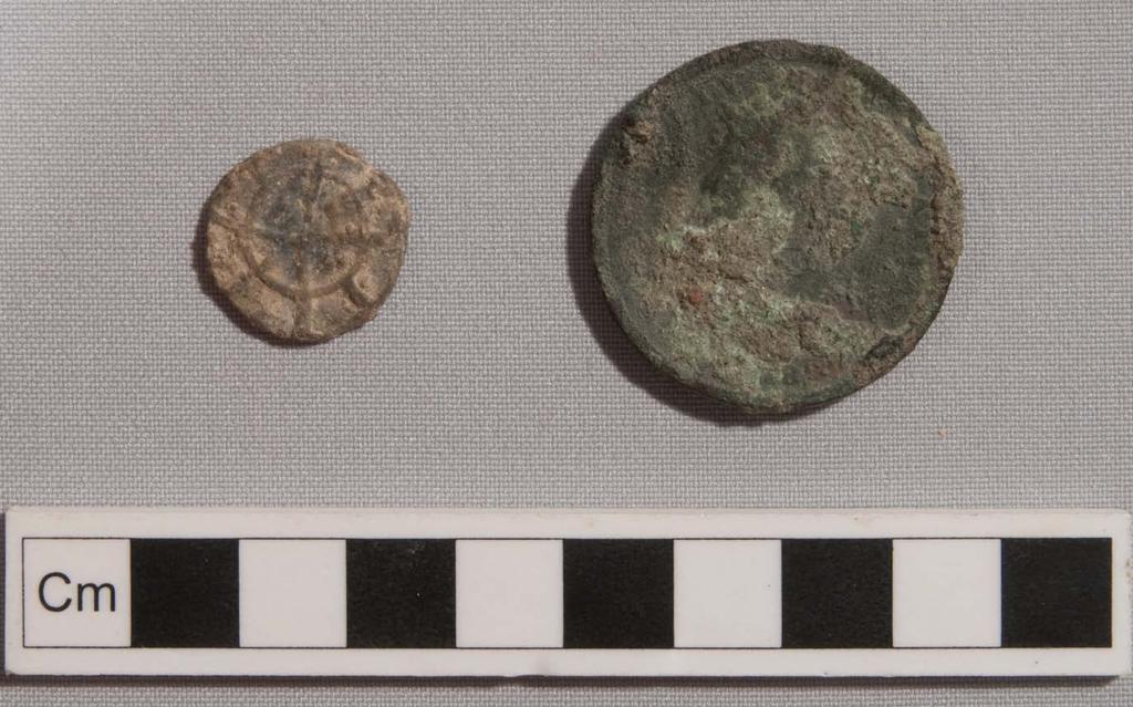 In Areas A and B a total of nine items relating to the economy were recovered. These were three lead tokens, 4 copper coins and 2 silver coins (Table 18, Figure 5.17).