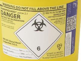(Injectable medication must not be decanted from the original packaging) Always engage the temporary closure mechanism when the bin is not in use Yellow lidded sharps bins for sharps contaminated