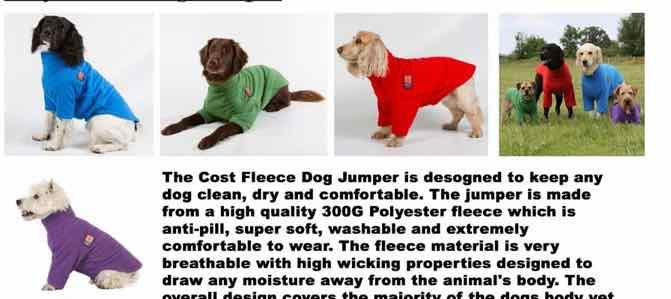 Cosy Fleece Dog Jumper The Cost Fleece Dog Jumper is designed to keep any dog clean, dry and comfortable.