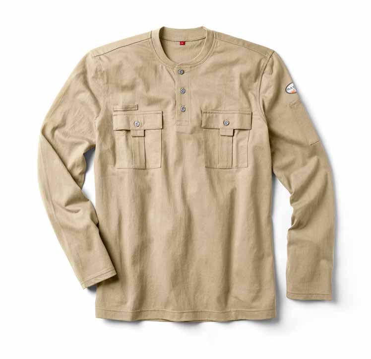 FR Flameshield 100% Cotton Knit 10 cal/cm CAT Left Sleeve Pen Pocket Three Button Front Placket Mic Tab Two Pleated Chest