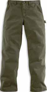 25-ounce, 100% cotton ring-spun peached twill Sits at the waist Relaxed seat and thigh Multiple tool and utility pockets Left-leg hammer