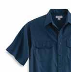 Button-down collar Two chest pockets with mitered flaps and button closures Shoulder pleats for ease of