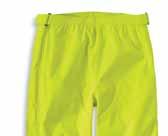 High-Visibility Class E Waterproof Pant 100497 250-denier, 100% polyester shell Waterproof membrane and Rain Defender durable water repellent Fully taped waterproof seams 100% polyester mesh lining