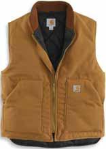 OUTERWEAR Knoxville Vest 101687 12-ounce, 100% sandstone duck Fleece lining in body and hood Attached hood with drawcord adjustment Two inside