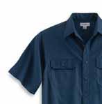 5-ounce, 65% polyester/35% cotton twill Wrinkle-resistant fabric releases stains with Stain Breaker technology Spread collar with a separate band and button closure Two chest pockets with mitered
