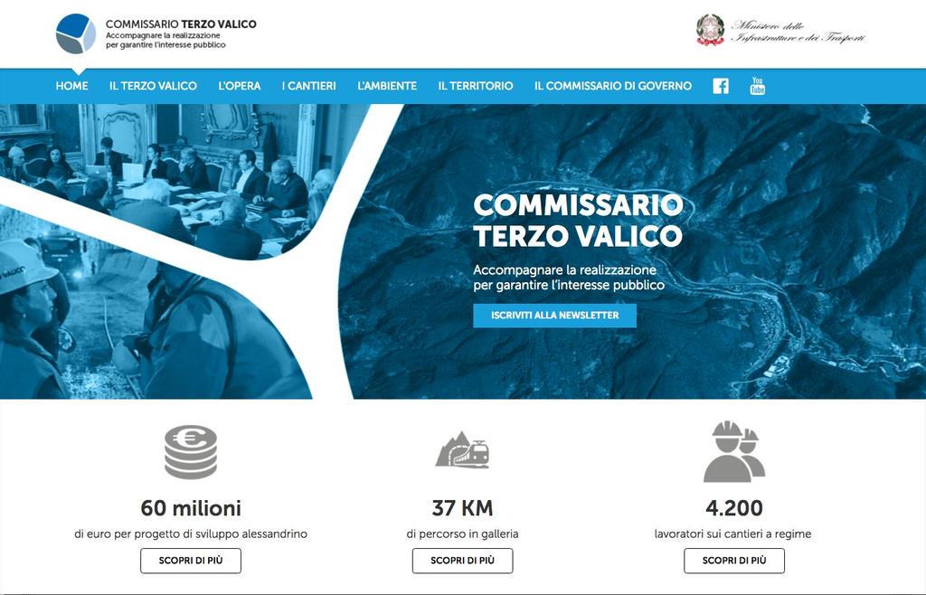Commissario Terzo Valico Client: Ministero delle Infrastrutture e dei Trasporti (2016 / 2017) commissarioterzovalico.mit.gov.