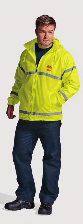 CON-JAC - CONVOY JACKET Features: Concealed hood Reflective tape for high-visibility Wind resistant Versatile jacket Elasticated cuffs Full zip front Towelling Draw cord and toggles in the hood and