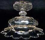 Lot #315: EARLY VICTORIAN ANGLO-IRISH CUT GLASS STEMMED COMPOTE The squat 12 sided bowl with scalloped everted