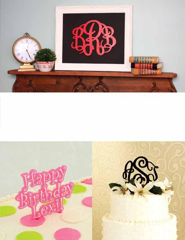 Your Home... Your Style... made personal! 11 Monogram Personalized Cake Toppers! Personalize your birthday, wedding, or any special day cake with a custom made monogrammed cake topper!