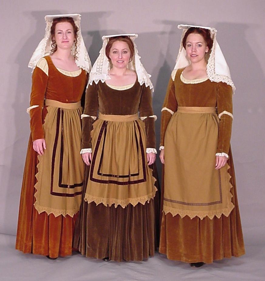 Young Peasants #1, #2 & #3 Paula Murrihy, Coral Owdon, Donna Smith Peasants Rust, olive or brown velvet dresses with off white sleeve