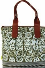 All organic cotton, woven trim, leather handles and piping, interior pockets and