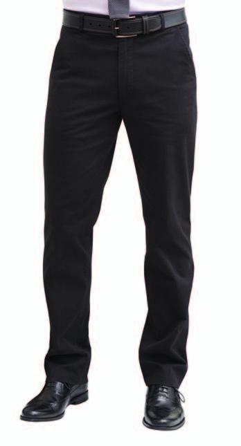 pockets, twin hip jett pockets with button, telephone pocket, stretch waistband. Sizes: 28-42 waist in leg lengths S-29.5", R-31.