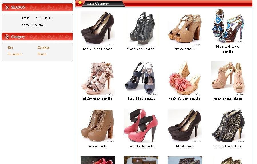 Figure 5. Fashion management for uploading and deleting items Figure 4. The category of shoes for user to check all items in four seasons orange and blue, etc.