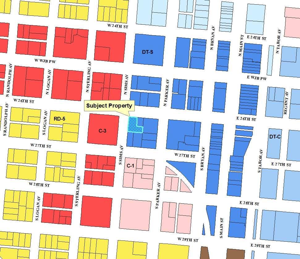 property in the Downtown South District (DT-S) zoning district 307 West 26 th Street at the southeast corner of West 26 th Street and Sims Avenue Lots 3 thru 5 and part of an abandoned alley in in