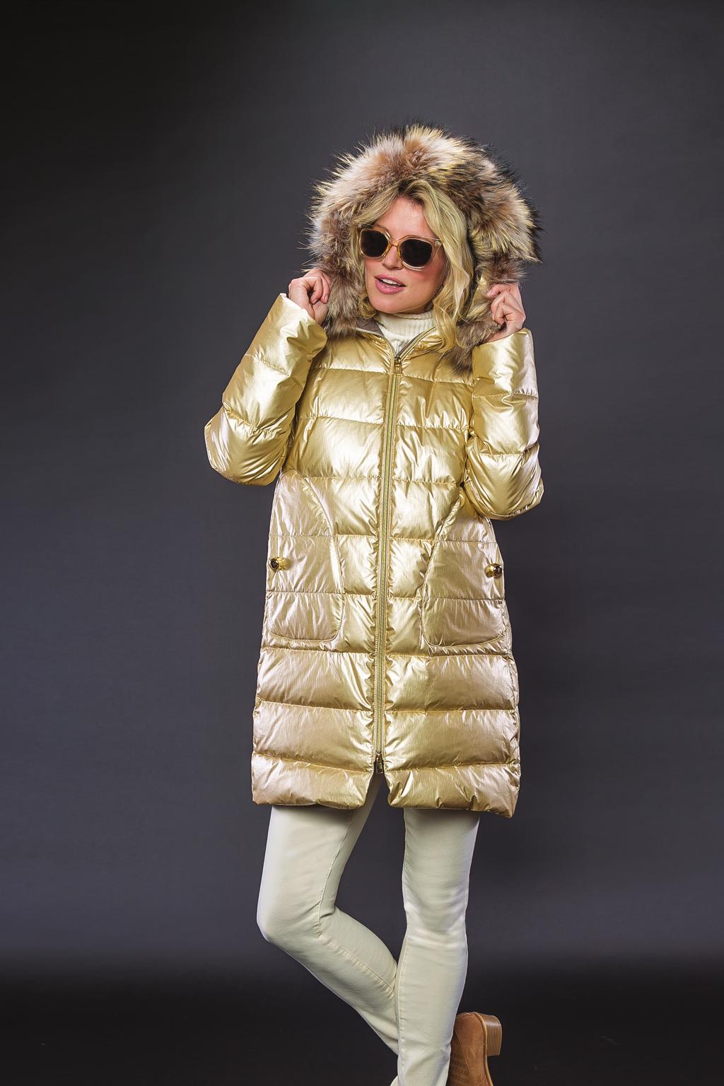 JNC OF ITALY metallic down ﬁlled parka with fox trimmed