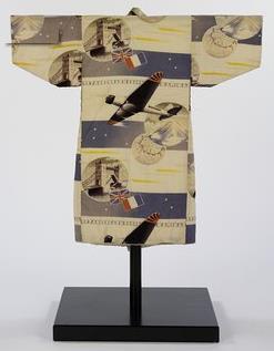 Kimono for a young boy, ca. 1937 During the 1930s, kimono for young boys were often patterned with images celebrating modern life.