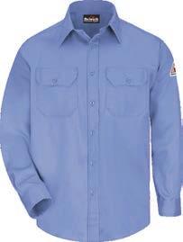FR Work Shirt Banded topstitched collar Two chest pockets with button flap closures and sewn in pencil stall Placket front with