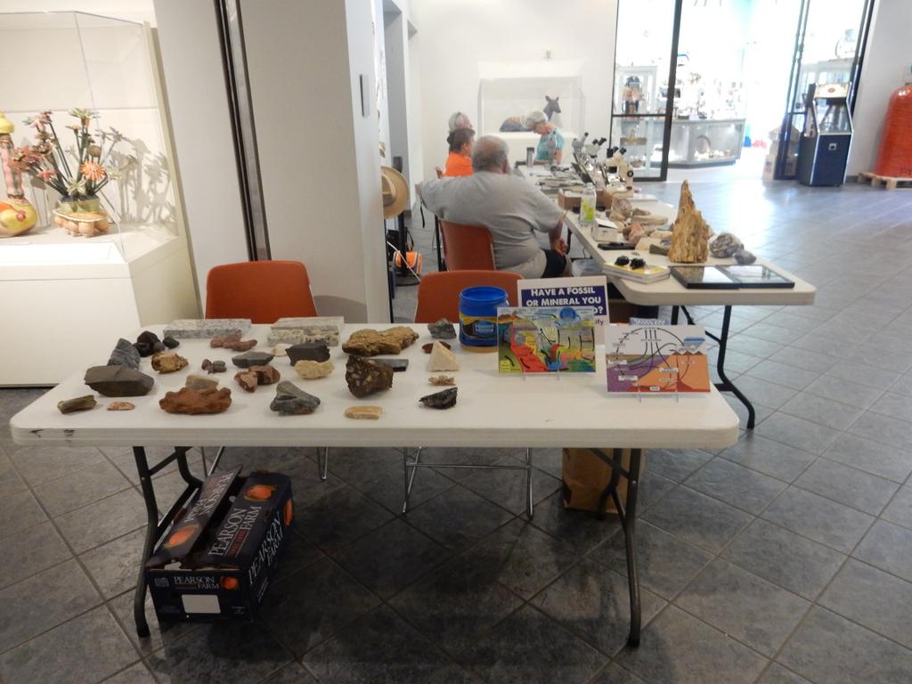 Along with other minerals and handed out kaolin samples to everyone. At the July event we also showed and quizzed the kids on the rock cycle and then gave out a free tumbled stone for trying.