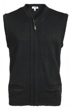 Full-Zip Cardigan and Vest have rack border, rib-knit cuff and waist