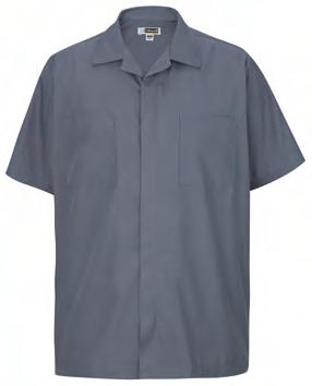 90 010 119 411 Industrial Launder Shirt has hidden placket, two chest pockets with pencil track (left), inverted zipper front with snap closure Zip-Front Smock has jewel neck,