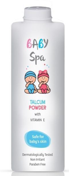 Baby Spa Talcum Powder With Vitamin E Mild & gentle, enriched with vitamin E to protect your baby s delicate skin from excess moisture; leaving it softer and smoother.